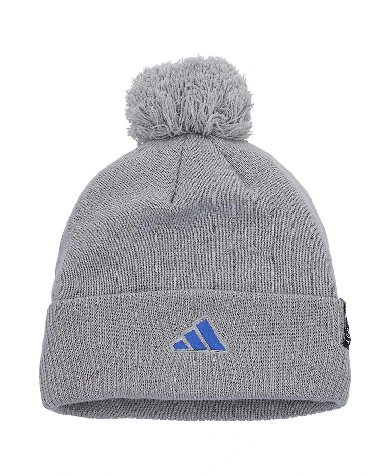Men's adidas Gray Kansas Jayhawks 2023 Sideline Cold.rdy Cuffed Knit Hat with Pom