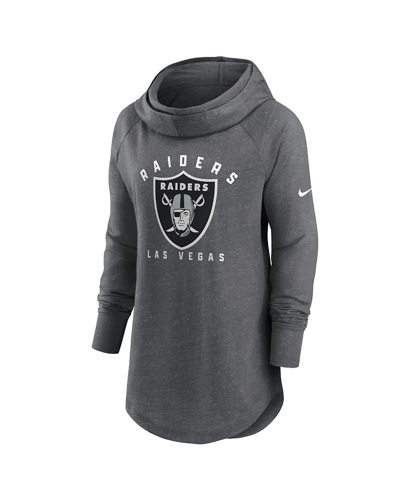 Women's Nike Heather Charcoal Las Vegas Raiders Raglan Funnel Neck Pullover Hoodie