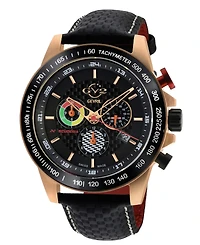 GV2 by Gevril Men's Scuderia Black Italian Leather Watch 45mm
