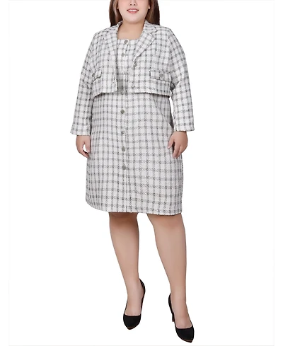 Ny Collection Plus Long Sleeve Jacket and Tweed Dress, 2 Piece Set