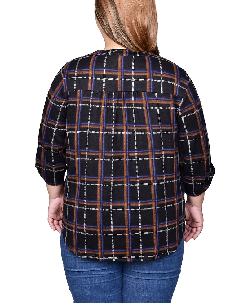 Ny Collection Plus 3/4 Roll Sleeve Top