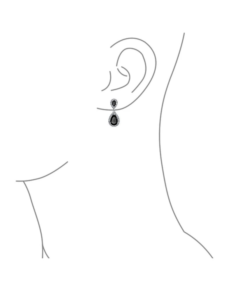 Bling Jewelry Fashion Pave Cz Halo Black Pear Shaped Teardrop Drop Statement Earrings Prom Rhodium Plated Brass