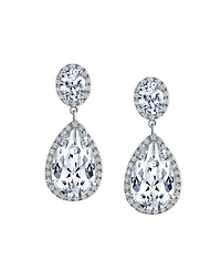 Bling Jewelry Classic Statement 7CT Cz Large Pear Shaped Cubic Zirconia Pave Halo Teardrop Chandelier Dangle Earrings