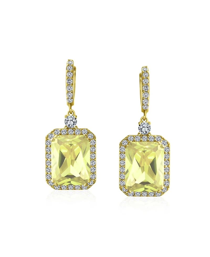 Statement Fashion 10CT Emerald Cut Cz Halo Dangle Huggie Dangle Earrings Prom Cubic Zirconia