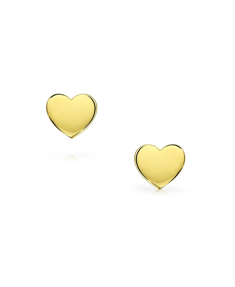 Bling Jewelry Minimalist Initial Letter A-z Yellow 14K Gold Screw back Mini Solid Heart Shaped Stud Earrings