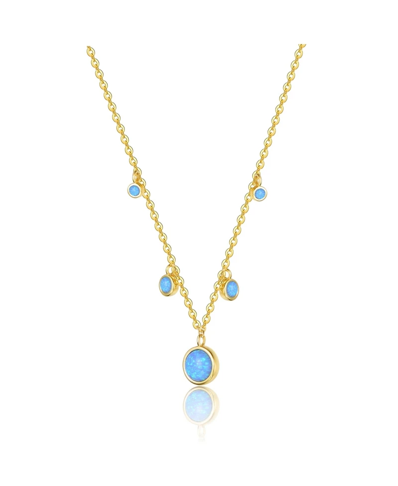 GiGiGirl Kids/Young Teens Sterling Silver 14K Gold Plated and Opal Cubic Zirconia Round Spring Ring Pendant Necklace