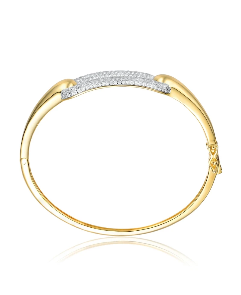 Genevive Sterling Silver 14k Yellow Gold Plated with Cubic Zirconia French Pave Geometric Link Bangle Bracelet
