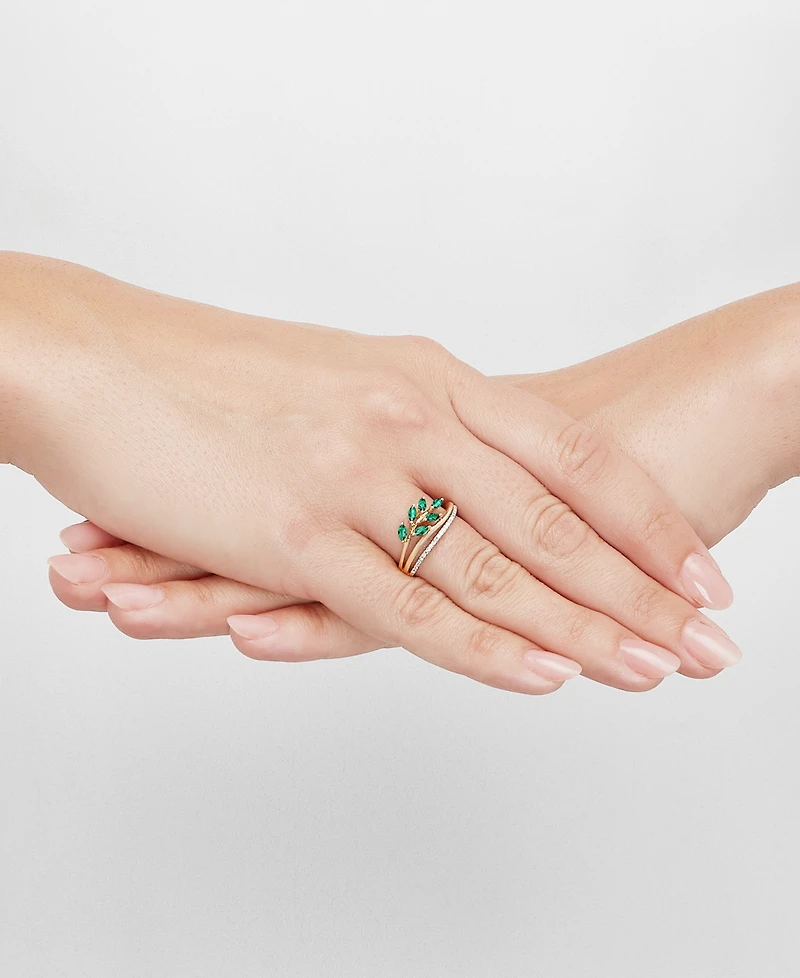 Emerald (1/2 ct. t.w.) & Diamond (1/20 ct. t.w.) Vine Motif Ring in 14k Gold (Also in Ruby & Sapphire)