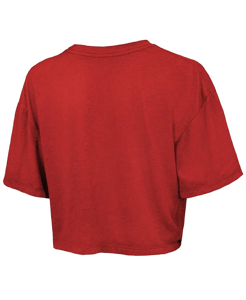 Women's Majestic Threads Red Texas Rangers 2023 World Series Champions Best Face Forward Boxy Cropped Tri-Blend T-shirt