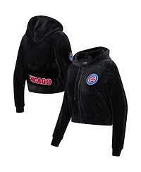 Women's Pro Standard Black Chicago Cubs Classic Velour Full-Zip Hoodie Track Jacket