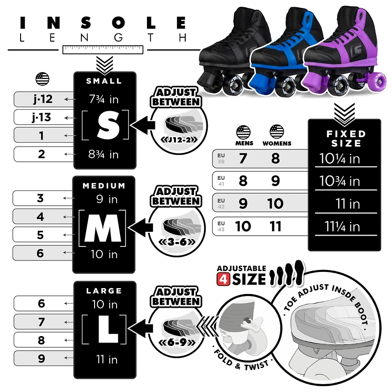 Crazy Skates Adjustable Rocket Roller Skates For Girls And Boys - Great Beginner Kids Quad Skates