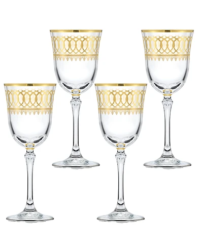 Lorren Home Trends Gold-Tone Embellished White Wine Goblet with Gold-Tone Rings, Set of 4