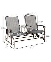 Outsunny 2-Person Outdoor Glider Bench w/ Center Table, Steel Frame for Backyard Garden Porch, Gray