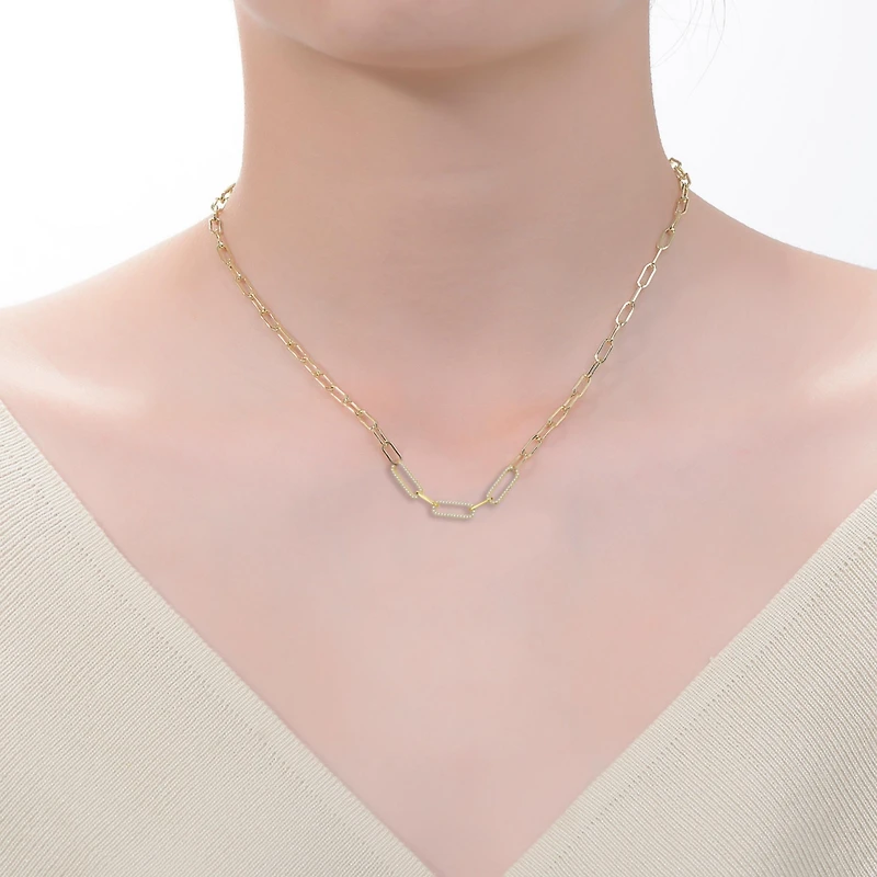 GiGiGirl Teens/Young Adults 14k Yellow Gold Plated With Cubic Zirconia Elongated Cable Link Chain Necklace