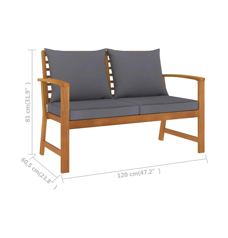 Patio Bench 47.2" with Dark Gray Cushion Solid Acacia Wood