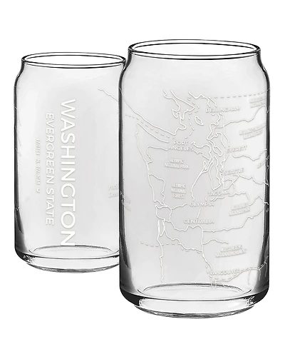 Narbo The Can Washington State Map 16 oz Everyday Glassware, Set of 2