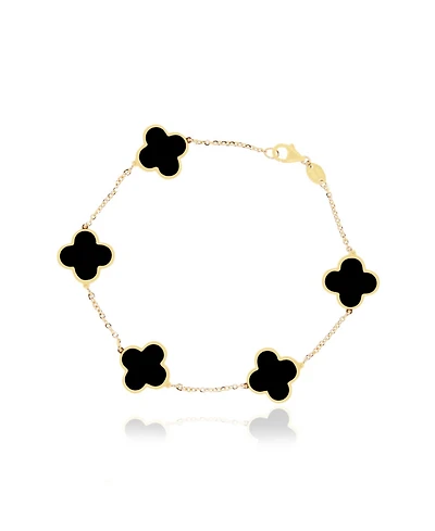 The Lovery Large Onyx Clover Bracelet 14K Yellow Gold