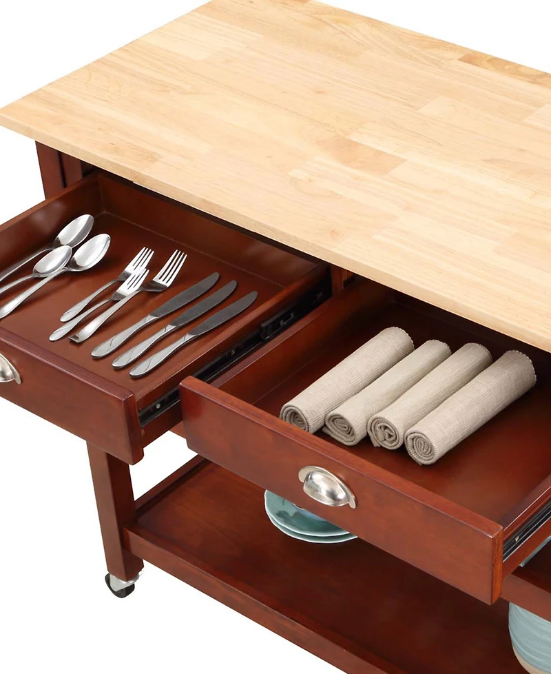 Convenience Concepts American Heritage 45" Wood 3 Tier Butcher Block Kitchen Cart