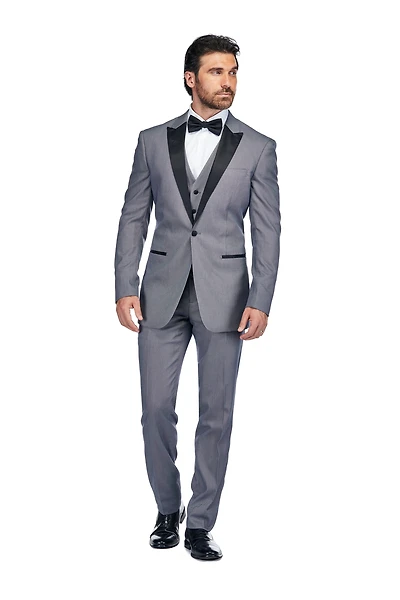 Gino Vitale Men's 3 Piece Birdseye Peak Lapel Tuxedo Set