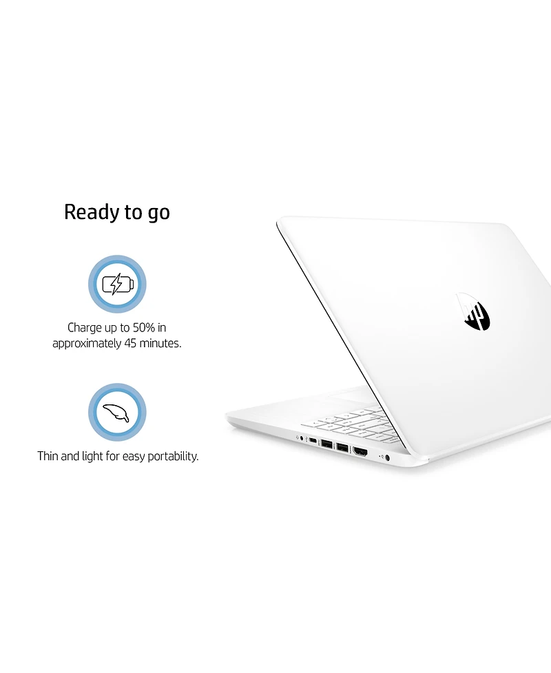 14" Hp Laptop, Intel Celeron N4500, 4GB DDR4 Ram, 64GB eMMC, Wi-Fi 5, Windows 11 Home, White