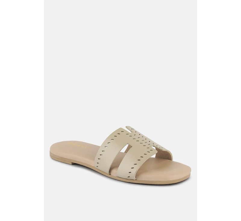 Ivanka Beige Cut Out Slip On Sandals