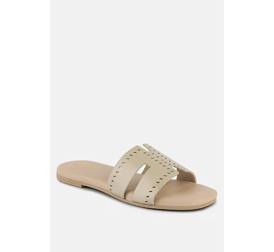 Ivanka Beige Cut Out Slip On Sandals