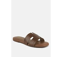 Ivanka Beige Cut Out Slip On Sandals