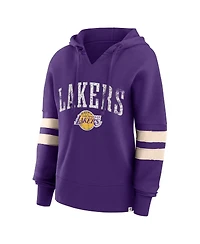 Women's Fanatics Purple Distressed Los Angeles Lakers Bold Move Dolman V-Neck Pullover Hoodie