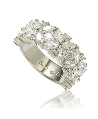 Suzy Levian Sterling Silver Multi-Cut Cubic Zirconia Floral 3/4 Eternity Ring