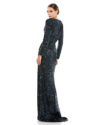 Mac Duggal Women's Ieena Sequined V-Neck Long Sleeve Gown