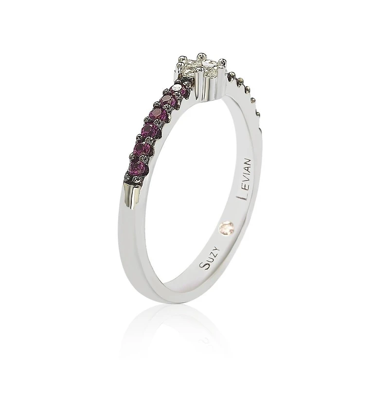 Suzy Levian Sterling Silver Cubic Zirconia Petite Flower Pave Solitaire Band Ring