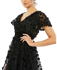 Mac Duggal Women's Embellished Butterfly Sleeve Velvet Hem Midi Dress