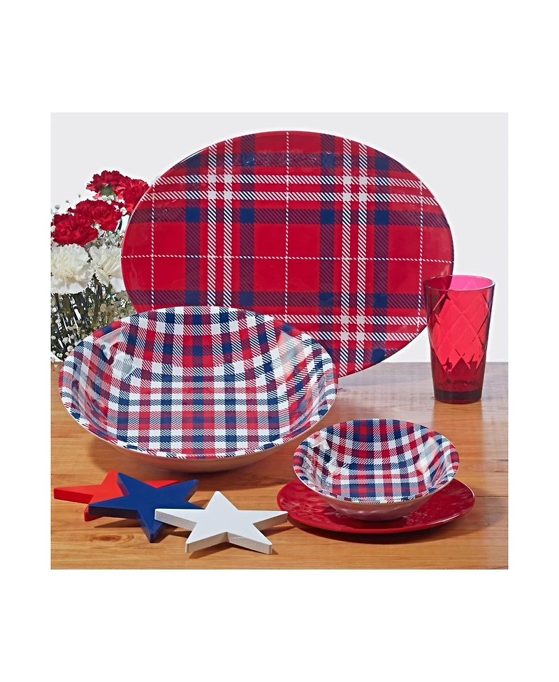 Certified International Patriotic Plaid Melamine All Purpose Bowl, Set of 6