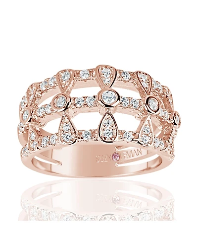 Suzy Levian Rose Sterling Silver Cubic Zirconia Three Row Multi-Shape Ring