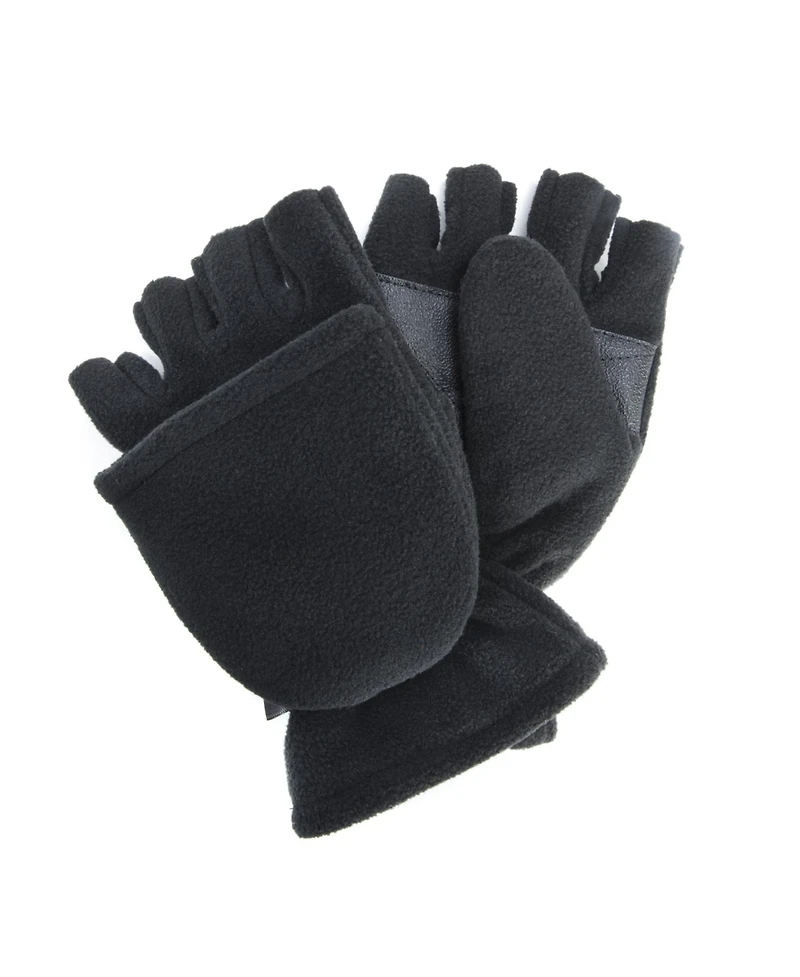 Muk Luks Men's Waterproof Fleece Flip Mittens, Black, XLarge