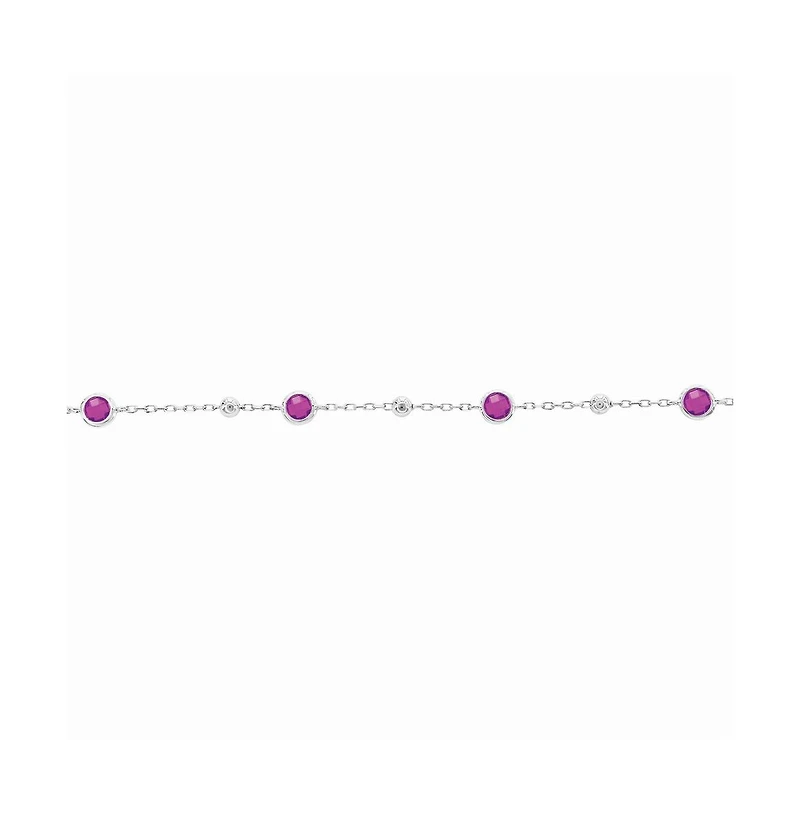 Sterling Silver Bezel-Set and Cz Bead Bracelet (White, Green, Blue Or Red)