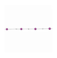 Sterling Silver Bezel-Set and Cz Bead Bracelet (White, Green, Blue Or Red)