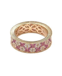 Suzy Levian Sterling Silver Cubic Zirconia Double Floral Eternity Band Ring