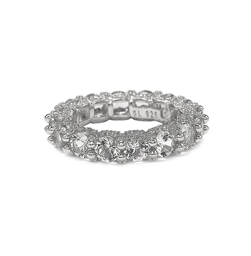 Suzy Levian Sterling Silver Cubic Zirconia Pave U-Shape Setting Eternity Band Ring