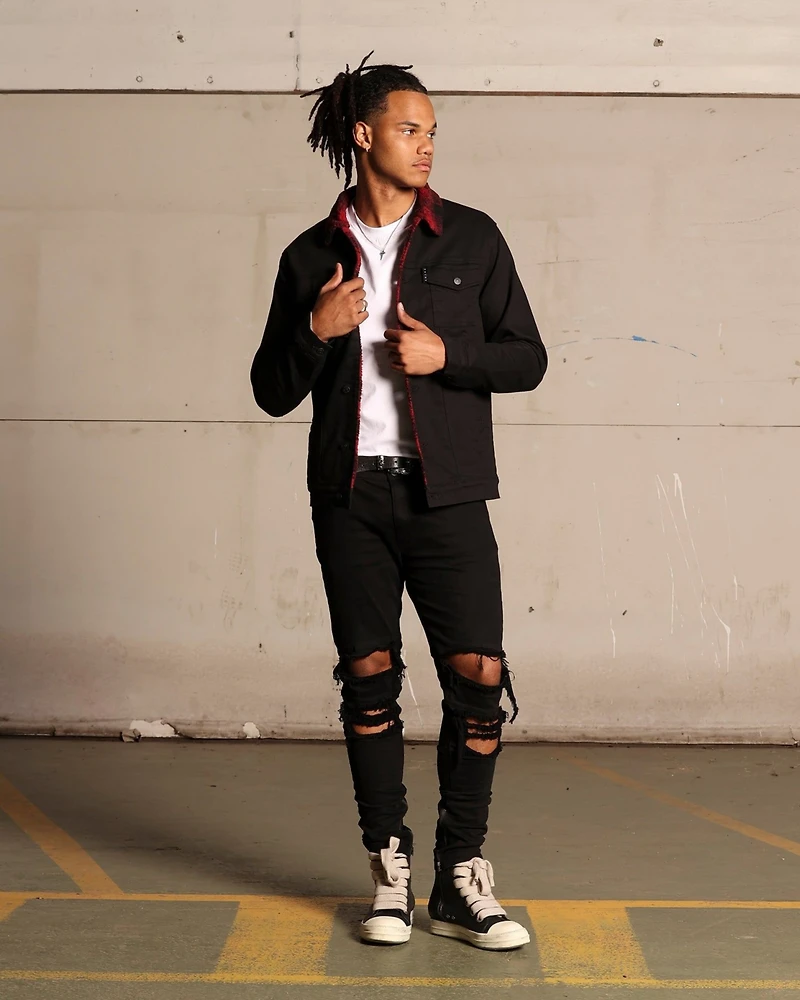 Saint Morta Big & Tall Tartan Faux Sherpa Denim Jacket