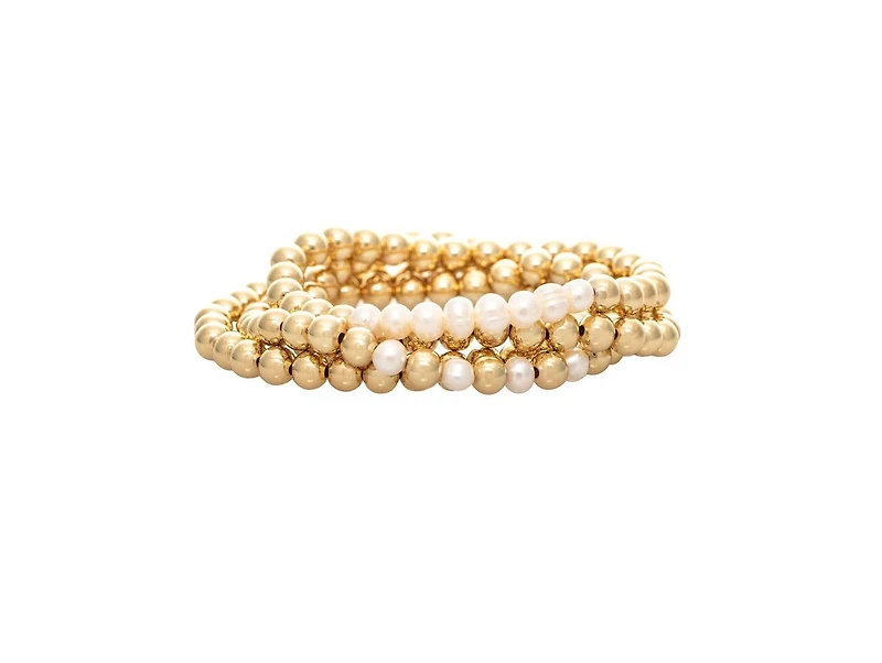 Polished Bead & Pearl Stretch Bracelet Set