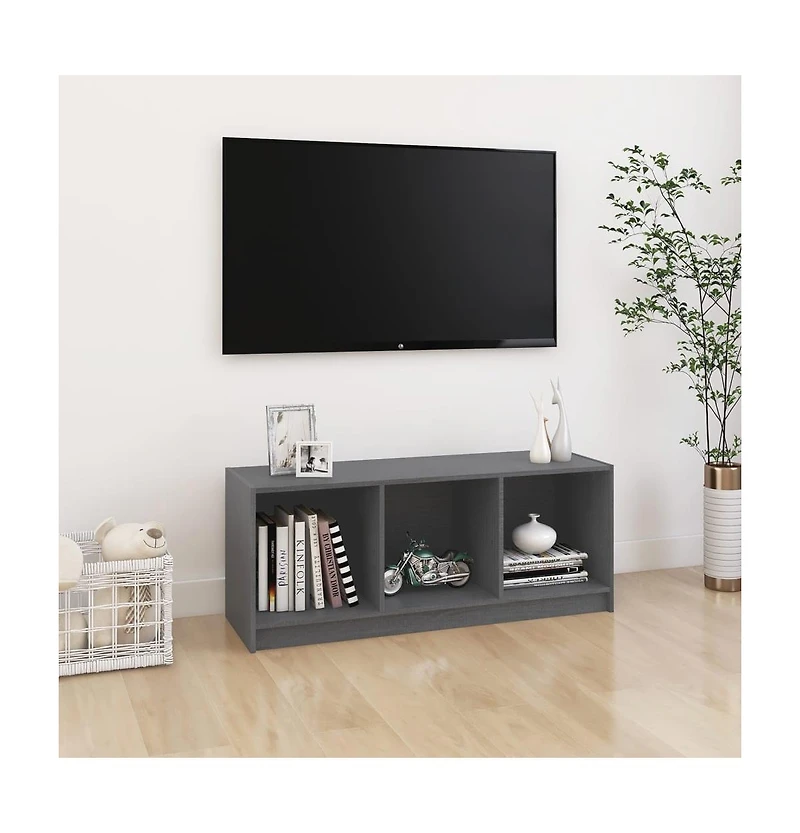 Tv Stand Gray 40.9"x13"x16.1" Solid Wood Pine