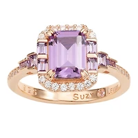 Suzy Levian Sterling Silver Emerald Cut Cubic Zirconia Multi-Cut Center Stone Ring