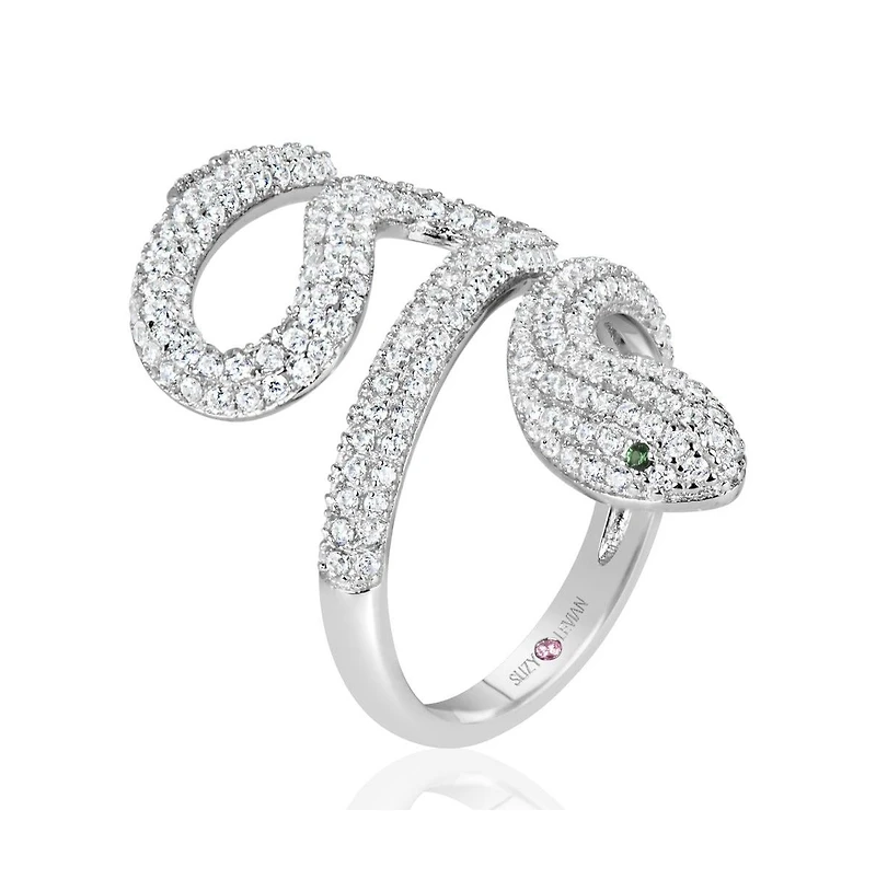 Suzy Levian Sterling Silver Cubic Zirconia Wild Snake Ring