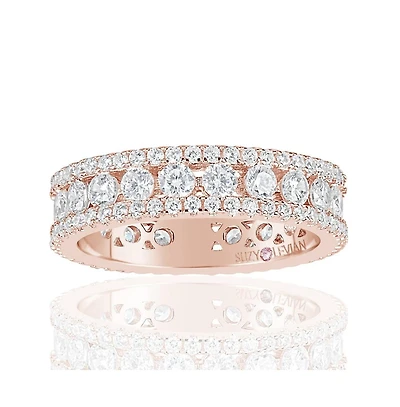 Suzy Levian Sterling Silver Cubic Zirconia Three Row Modern Eternity Band Ring