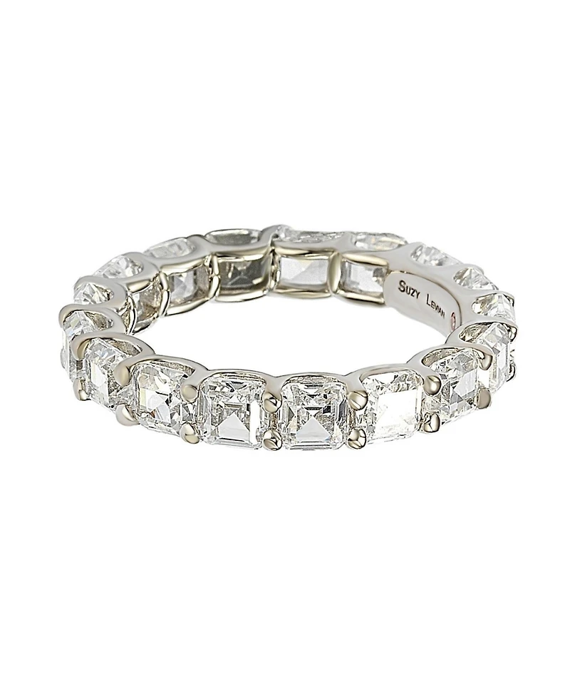 Suzy Levian Sterling Silver Cubic Zirconia Asscher Cut Eternity Band Ring