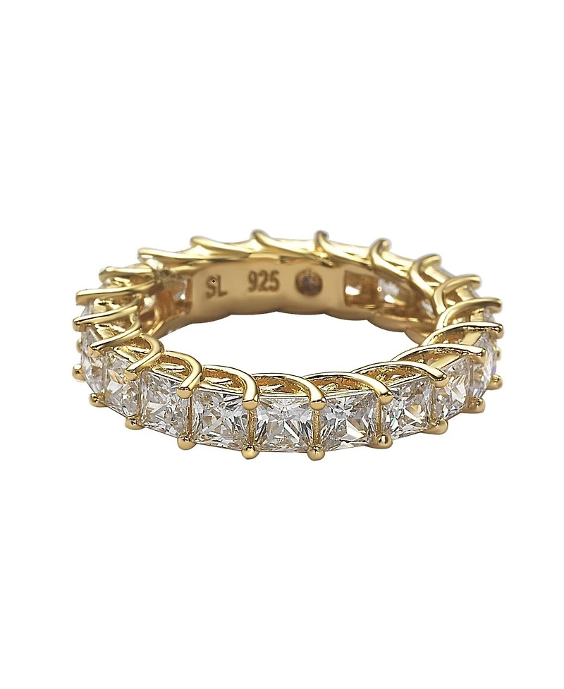 Suzy Levian Sterling Silver Princess Cut Cubic Zirconia Crossing Setting Eternity Band Ring