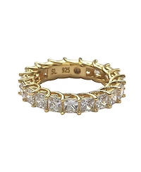 Suzy Levian Sterling Silver Princess Cut Cubic Zirconia Crossing Setting Eternity Band Ring
