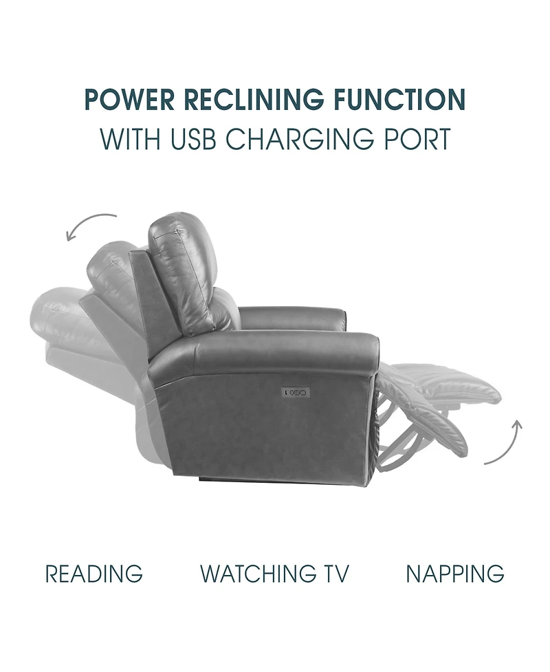 Claude 83" Genuine Leather in Dual Power Headrest and Lumbar Support Reclining Sofa