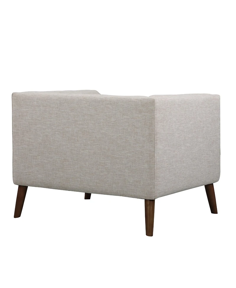 Hudson 39" Linen and Walnut Legs in Mid-Century Button-Tufted Chair